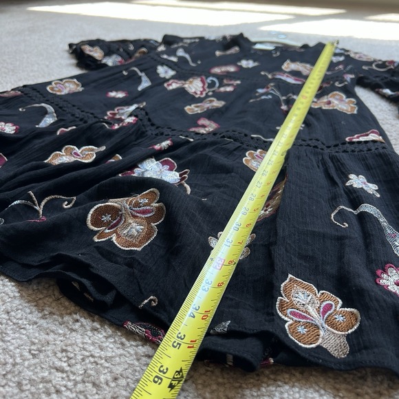 Anthropologie‎ Eri Ali Black Short Dress Embroidered Flowers Ruffled Sleeves M - Picture 5 of 10